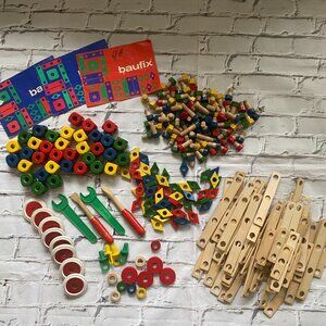Vintage Baufix Wooden Toy Construction Sets - 291 Pieces
